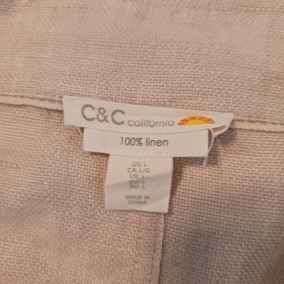 Size Large C&C California Womens 100%  Linen Jacket Beige Spring - Picture 7 of 9